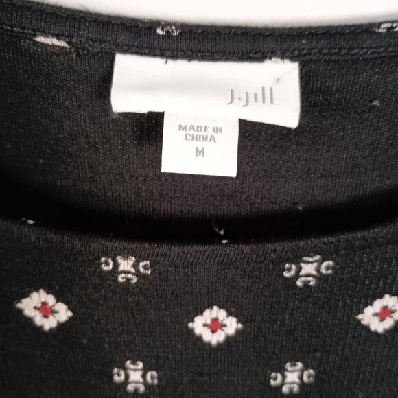 J.Jill Long Sleeve Geometric Print A-Line Dress Black Size M with Pockets - Picture 4 of 9